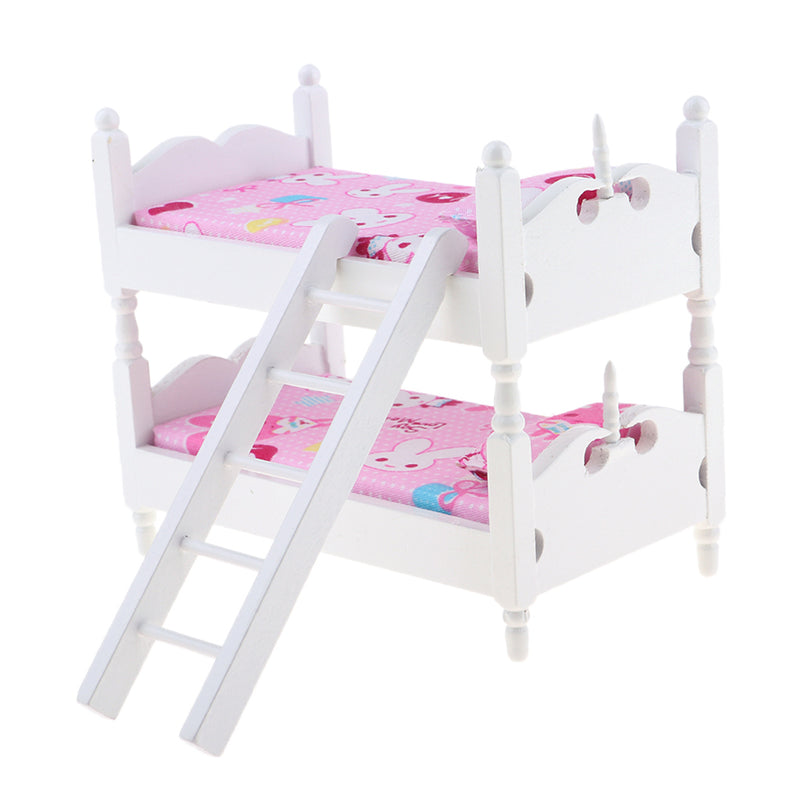 1/12 Scale Dollhouse Miniature Kids Bedroom Furniture Bunk Bed Pink Bunny