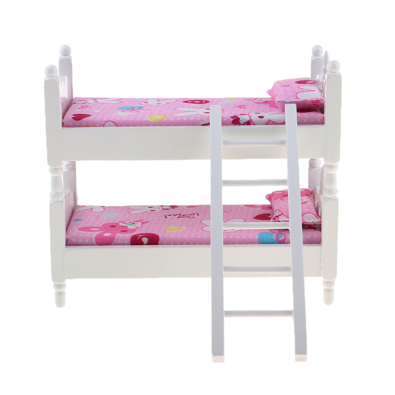 1/12 Scale Dollhouse Miniature Kids Bedroom Furniture Bunk Bed Pink Bunny