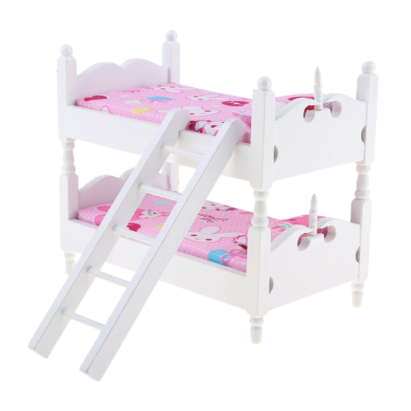 1/12 Scale Dollhouse Miniature Kids Bedroom Furniture Bunk Bed Pink Bunny