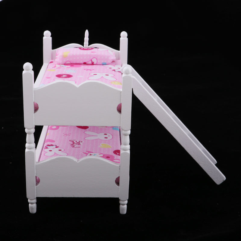 1/12 Scale Dollhouse Miniature Kids Bedroom Furniture Bunk Bed Pink Bunny