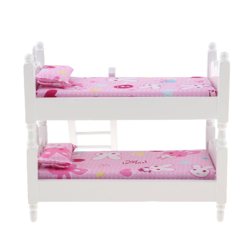 1/12 Scale Dollhouse Miniature Kids Bedroom Furniture Bunk Bed Pink Bunny
