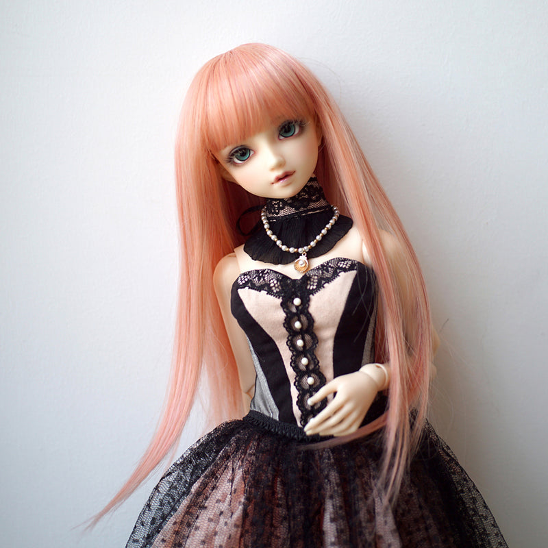 1/3 BJD Dolls Wig Curly Hair & Stand Hairpiece Display Supporter Peach Pink