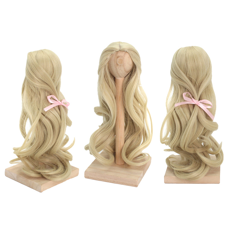 1/3 BJD Dolls Wig Curly Hair & Stand Hairpiece Display Supporter Light-Gold