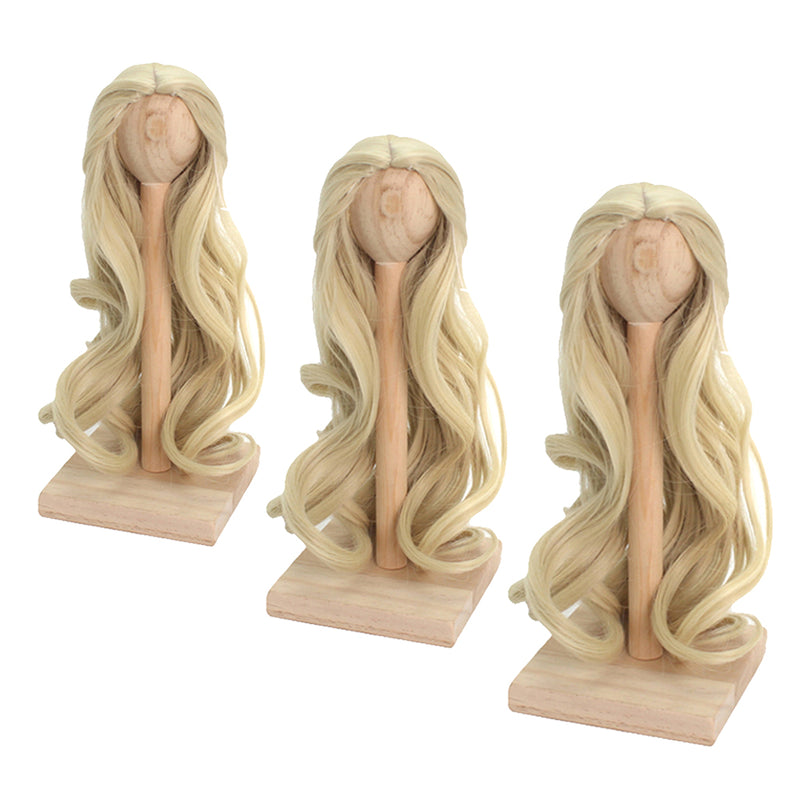1/3 BJD Dolls Wig Curly Hair & Stand Hairpiece Display Supporter Light-Gold