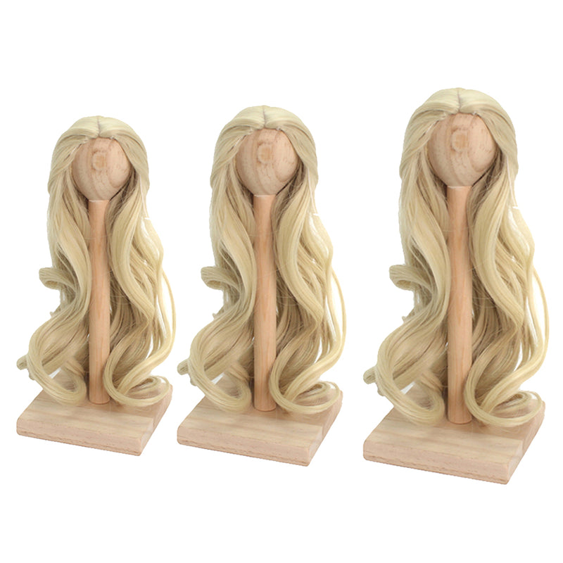 1/3 BJD Dolls Wig Curly Hair & Stand Hairpiece Display Supporter Light-Gold