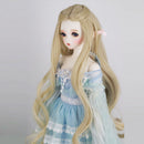 Curly 1/4 BJD Girl Doll Hair Wig and Wooden Display Holder Hair Accessories -Light Golden