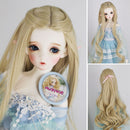 Curly 1/4 BJD Girl Doll Hair Wig and Wooden Display Holder Hair Accessories -Light Golden