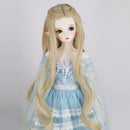 Curly 1/4 BJD Girl Doll Hair Wig and Wooden Display Holder Hair Accessories -Light Golden