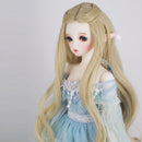 Curly 1/4 BJD Girl Doll Hair Wig and Wooden Display Holder Hair Accessories -Light Golden