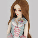 Curly 1/4 BJD Girl Doll Hair Wig and Wooden Display Holder Hair Accessories -Brown