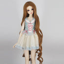 Curly 1/4 BJD Girl Doll Hair Wig and Wooden Display Holder Hair Accessories -Brown