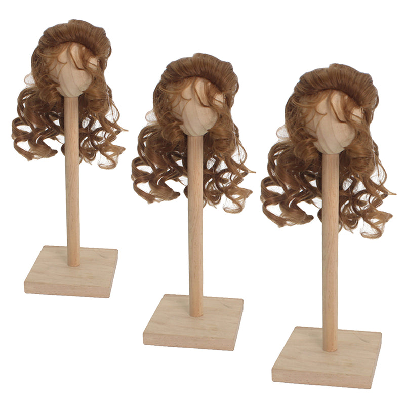 1/3 BJD Dolls Wig Curly Long Hair & Stand Hairpiece Display Supporter Flaxen
