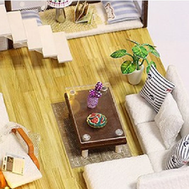 1/24 DIY Handicraft Miniature Project Wooden Modern City House with LED Light Kids Hand Toy