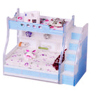 1/12 Dollhouse Miniature Children Bedroom Furniture Bunk Bed Double Bunk with Accessories Sky Blue Color