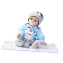 55cm Lifelike Silicone Baby Doll Costumed Newborn Girl Kid Learning Toy Blue