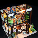 DIY Dollhouse Wooden Time Travel Coffee Shop House with Furniture Kits for Christmas, Birthday Best Gift