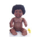 Huggable 20inch African Baby Girl Doll Soft Vinyl Newborn Doll with Overalls Clothes Kids Birthday Gift