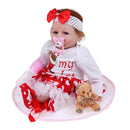 22inch Christmas Costume Reborn Doll Soft Silicone Baby Doll with Clothes, Pacifier, Bottle, Carpet and Mini Bear Toy