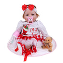 22inch Christmas Costume Reborn Doll Soft Silicone Baby Doll with Clothes, Pacifier, Bottle, Carpet and Mini Bear Toy