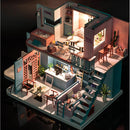 DIY Dollhouse Wooden Miniature Furniture Kit Mini House with LED Christmas Gifts for Girls and Boys -Pink Cafe