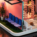 DIY Dollhouse Wooden Miniature Furniture Kit Mini House with LED Christmas Gifts for Girls and Boys -Pink Cafe