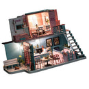 DIY Dollhouse Wooden Miniature Furniture Kit Mini House with LED Christmas Gifts for Girls and Boys -Pink Cafe