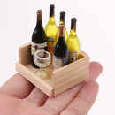 2 Set Miniature Beer Wine Drink Bottles Goblet Cup With Magnet Wooden Storage Box 1/12 Dollhouse Kitchen Life Scenes Decoration