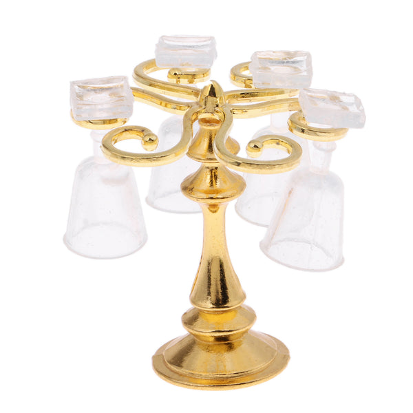 1/12 Dollhouse Miniature Bar Life Scenes Decor - Gold Glass Wine Cup Holder & 4 Pieces Goblet Kits Kids Pretend Play Toy