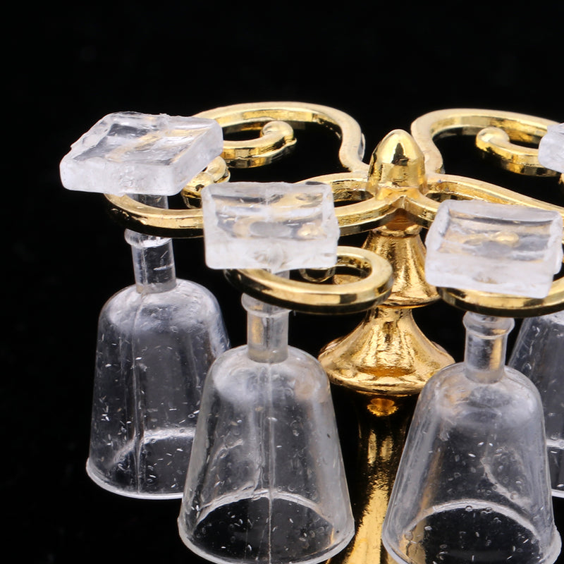 1/12 Dollhouse Miniature Bar Life Scenes Decor - Gold Glass Wine Cup Holder & 4 Pieces Goblet Kits Kids Pretend Play Toy