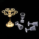 1/12 Dollhouse Miniature Bar Life Scenes Decor - Gold Glass Wine Cup Holder & 4 Pieces Goblet Kits Kids Pretend Play Toy