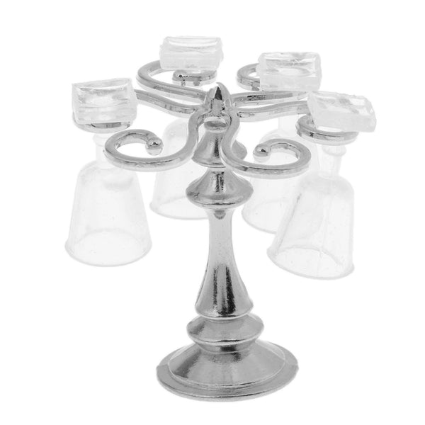 1/12 Dollhouse Miniature Bar Life Scenes Decor - Silver Glass Wine Cup Holder & 4 Pieces Goblet Kits Kids Pretend Play Toy