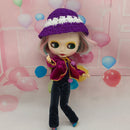 Stylish Ribbon Knitted Cap Ribbon Hat 20-27cm for 12inch Blythe Azone and 1/3 BJD LUTS Doll Party Outfit Purple
