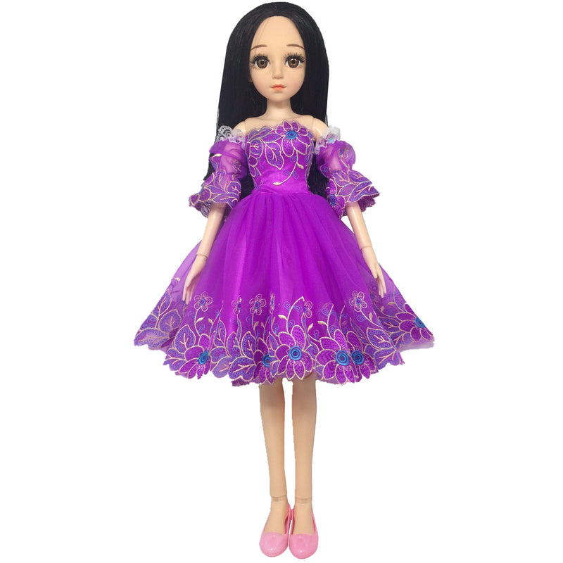 1/3 BJD Smart Dolls Clothes - Embroidery Flowers Dress for Dollfie DOD DZ AS Party Outfit Purple