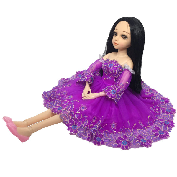 1/3 BJD Smart Dolls Clothes - Embroidery Flowers Dress for Dollfie DOD DZ AS Party Outfit Purple