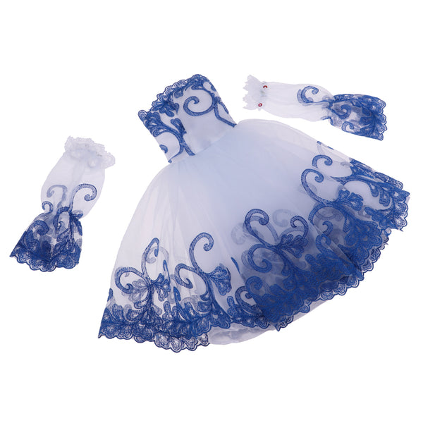 1/3 BJD Dolls Clothes - Puff Sleeve Strapless Dress with Embroidery Flowers for Night Lolita LUTS Dollfie SD DD Accessories Blue
