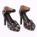 1/3 BJD Girl Dolls Shoes - Artificial Suede Ankle Strap High Heels - for LUTS for DOD for Lolita Dolls Party Outfit Accessory Black Printed