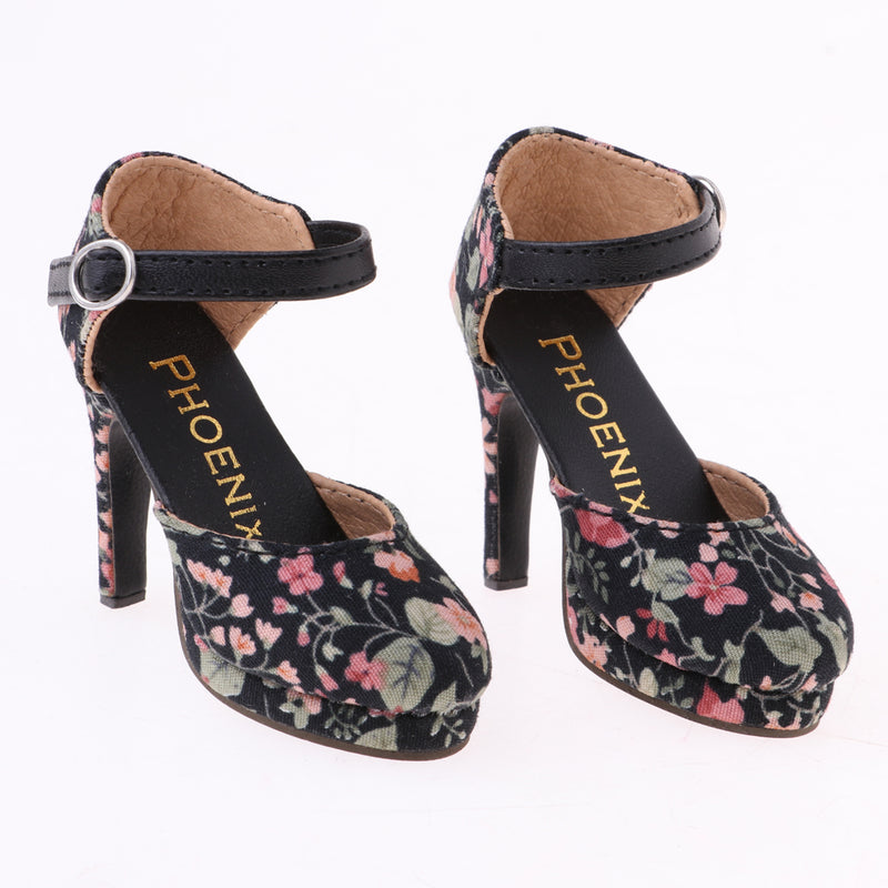 1/3 BJD Girl Dolls Shoes - Artificial Suede Ankle Strap High Heels - for LUTS for DOD for Lolita Dolls Party Outfit Accessory Black Printed