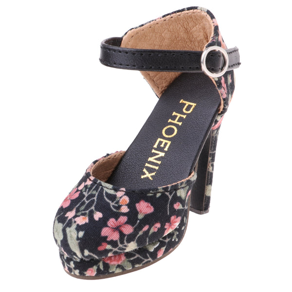 1/3 BJD Girl Dolls Shoes - Artificial Suede Ankle Strap High Heels - for LUTS for DOD for Lolita Dolls Party Outfit Accessory Black Printed