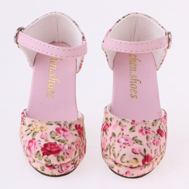 1/3 BJD Girl Dolls Shoes - Artificial Suede Ankle Strap High Heels - for LUTS for DOD for Lolita Dolls Party Outfit Accessory Pink Printed