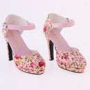 1/3 BJD Girl Dolls Shoes - Artificial Suede Ankle Strap High Heels - for LUTS for DOD for Lolita Dolls Party Outfit Accessory Pink Printed