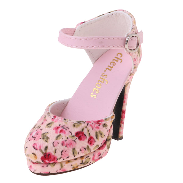 1/3 BJD Girl Dolls Shoes - Artificial Suede Ankle Strap High Heels - for LUTS for DOD for Lolita Dolls Party Outfit Accessory Pink Printed