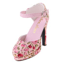 1/3 BJD Girl Dolls Shoes - Artificial Suede Ankle Strap High Heels - for LUTS for DOD for Lolita Dolls Party Outfit Accessory Pink Printed