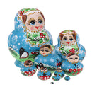 Girl Russian Nesting Doll Babushka Matryoshka Stacking Dolls Set 10 Pieces Blue Xmas Gift Christmas Decorations