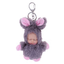 Fluffy Key Ring Keychain Sleeping Baby Doll Bag Car Hanging Ornament Pendant Xmas Gift -Gray