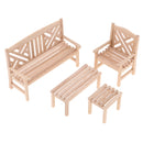1/12 Dollhouse Miniature Unpainted Furniture Garden Park Decor Bench Chair Table Stool Set Kids Pretend Play Toy