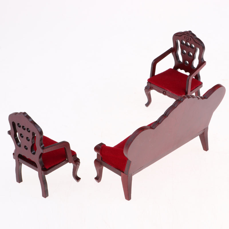 1/12 Dollhouse Miniature Living Room Furniture Garden Decor Wine Red Sofa Couch Set Kids Pretend Play Toy