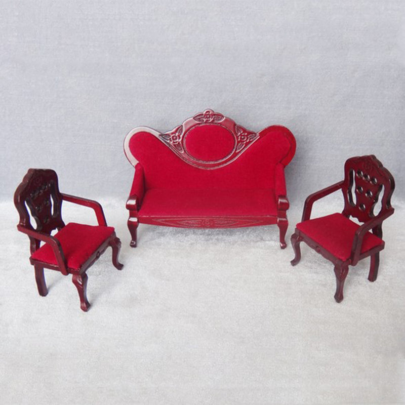 1/12 Dollhouse Miniature Living Room Furniture Garden Decor Wine Red Sofa Couch Set Kids Pretend Play Toy