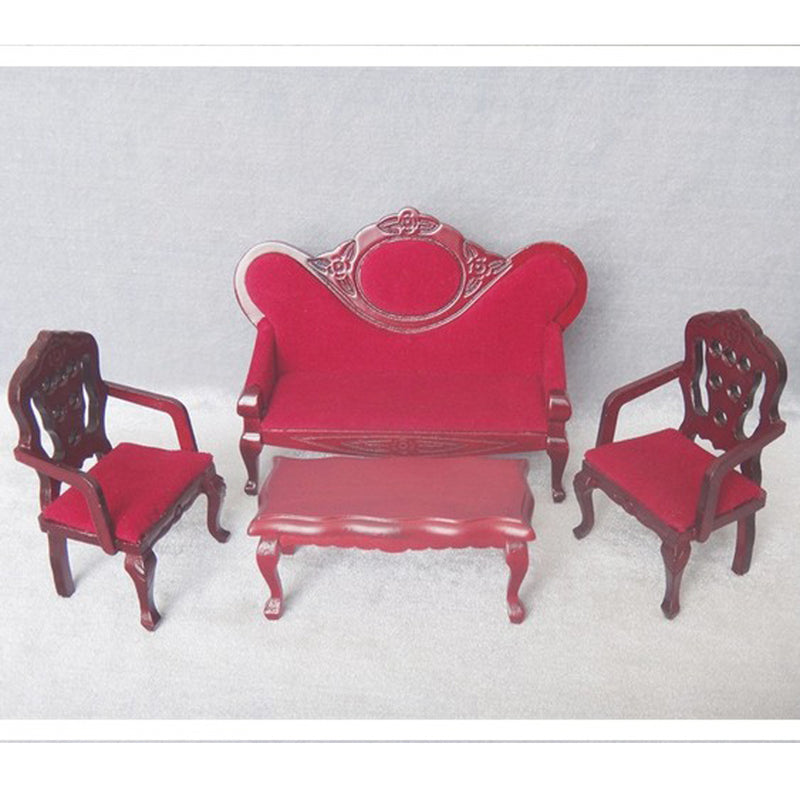 1/12 Dollhouse Miniature Living Room Furniture Garden Decor Wine Red Sofa Couch Set Kids Pretend Play Toy
