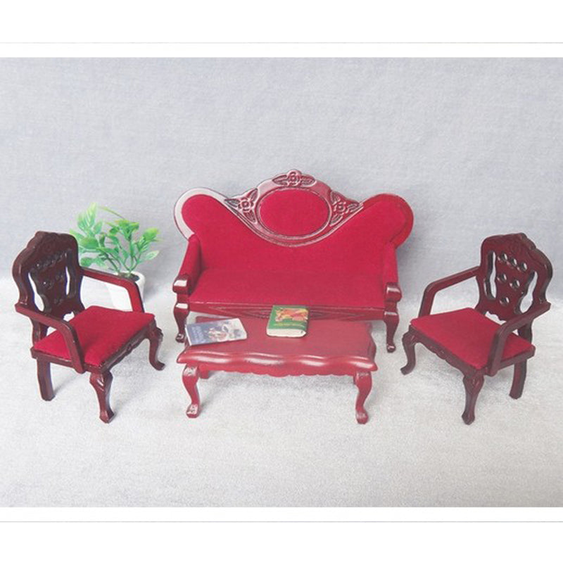 1/12 Dollhouse Miniature Living Room Furniture Garden Decor Wine Red Sofa Couch Set Kids Pretend Play Toy