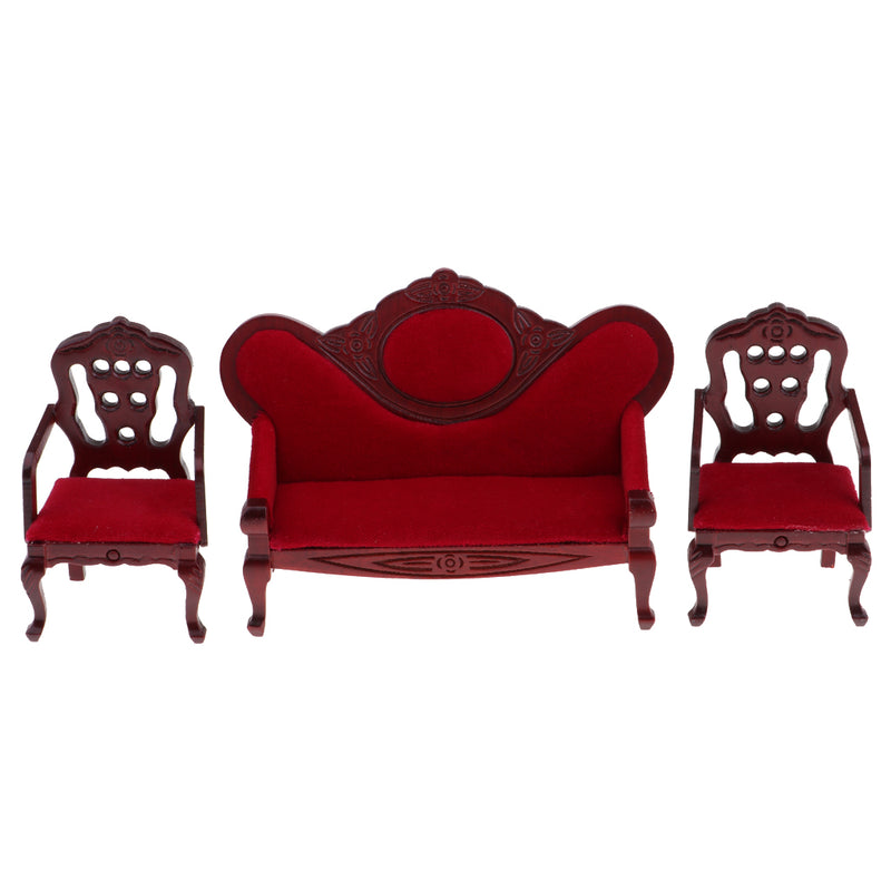 1/12 Dollhouse Miniature Living Room Furniture Garden Decor Wine Red Sofa Couch Set Kids Pretend Play Toy